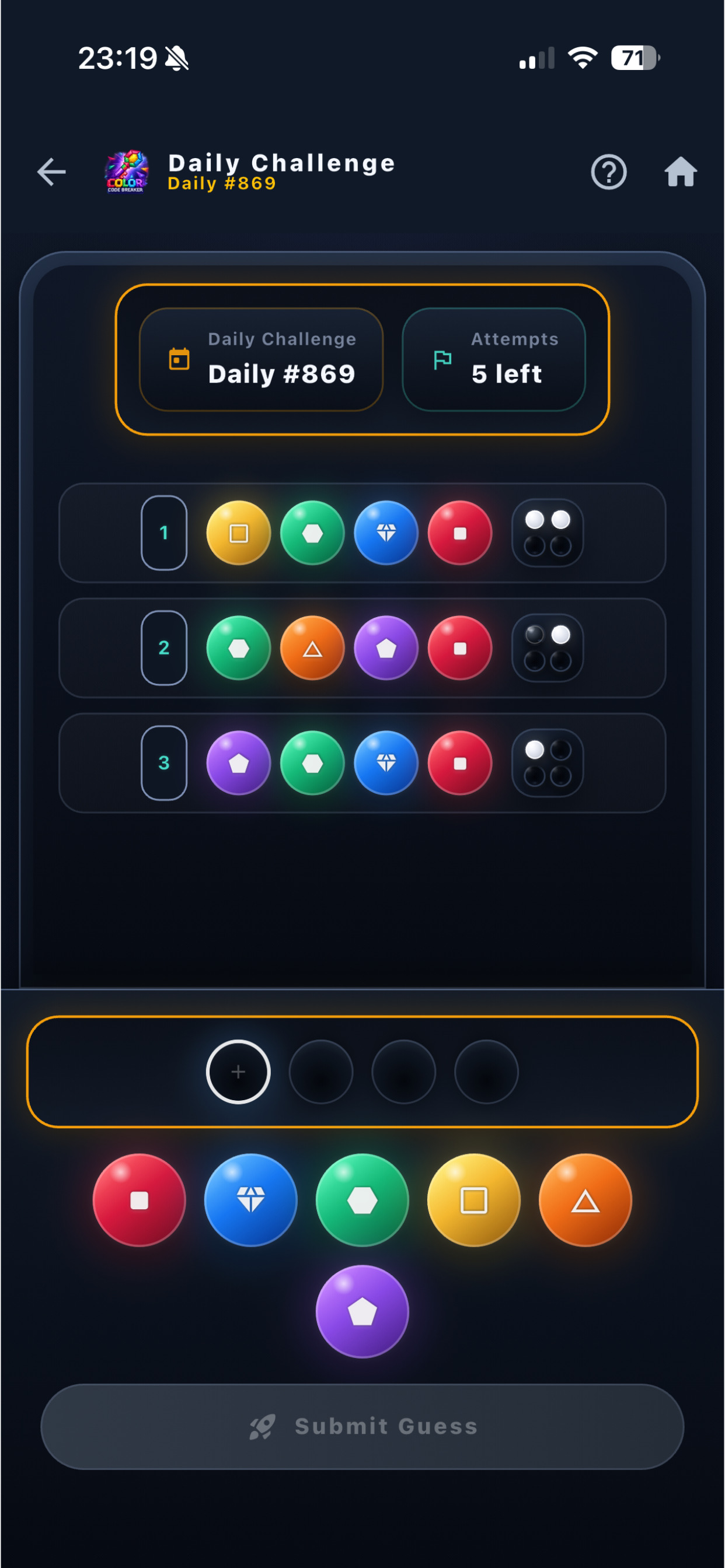 Daily challenge screen
