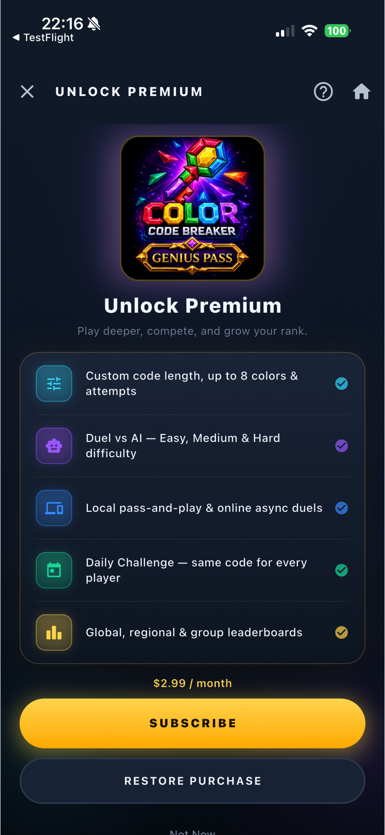 Premium subscription screen